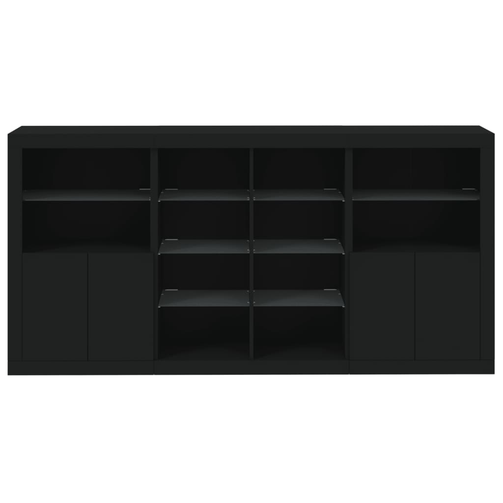 Sideboard mit LED-Leuchten Schwarz 202x37x100 cm