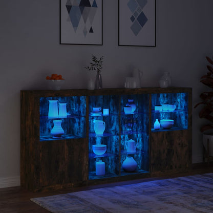 Sideboard mit LED-Leuchten Räuchereiche 202x37x100 cm