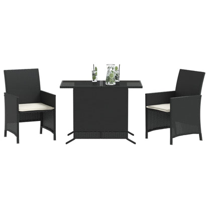 3-tlg. Bistro-Set mit Kissen Schwarz Poly Rattan