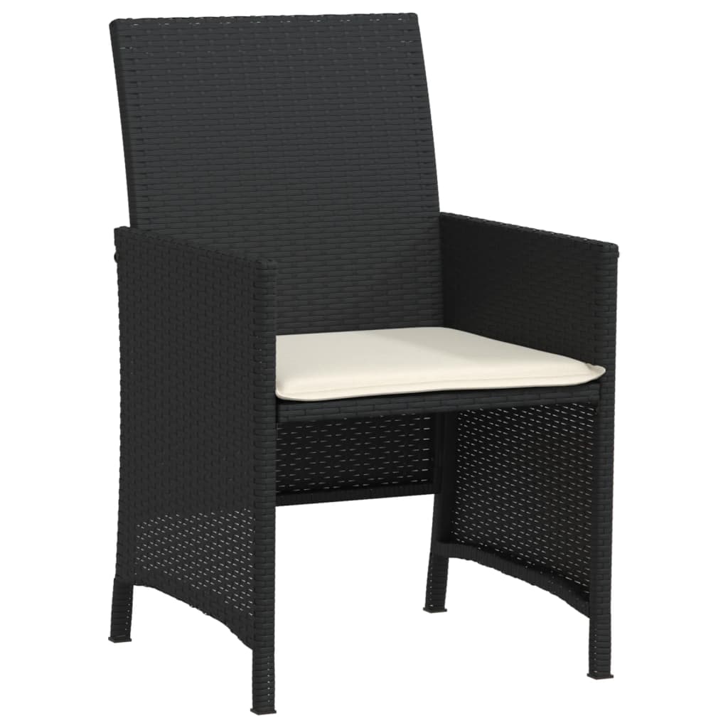 3-tlg. Bistro-Set mit Kissen Schwarz Poly Rattan