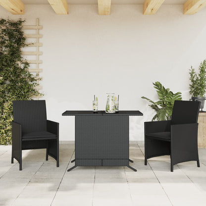 3-tlg. Bistro-Set mit Kissen Schwarz Poly Rattan