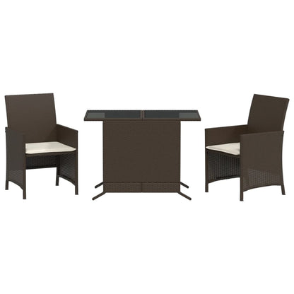 3-tlg. Bistro-Set mit Kissen Braun Poly Rattan