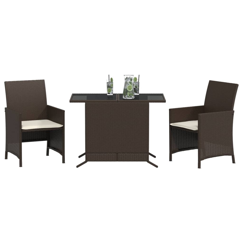 3-tlg. Bistro-Set mit Kissen Braun Poly Rattan