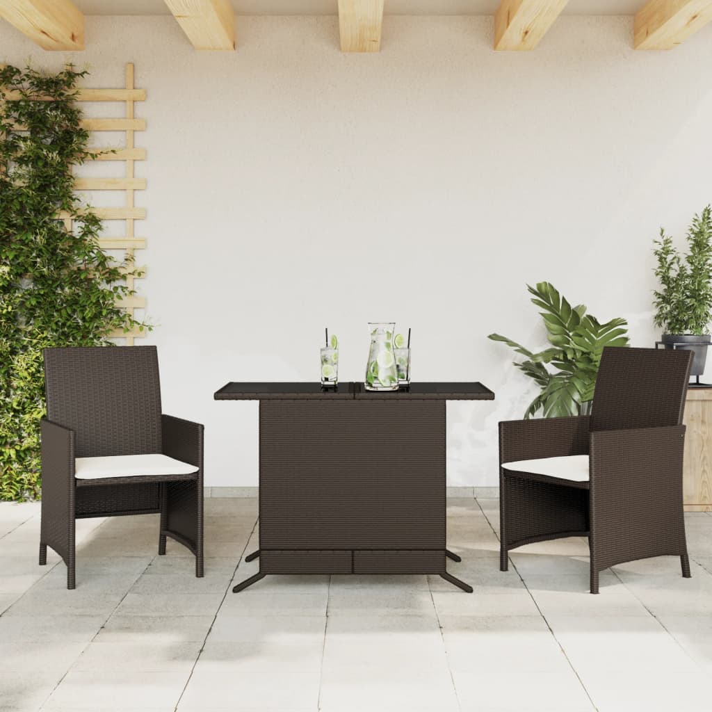 3-tlg. Bistro-Set mit Kissen Braun Poly Rattan