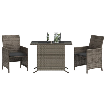 3-tlg. Bistro-Set mit Kissen Grau Poly Rattan