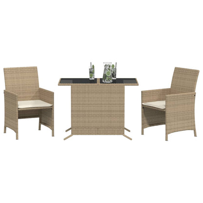 3-tlg. Bistro-Set mit Kissen Beige Poly Rattan