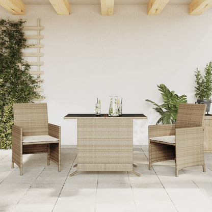 3-tlg. Bistro-Set mit Kissen Beige Poly Rattan