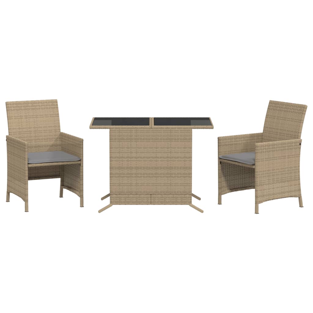 3-tlg. Bistro-Set mit Kissen Beigemischung Poly Rattan