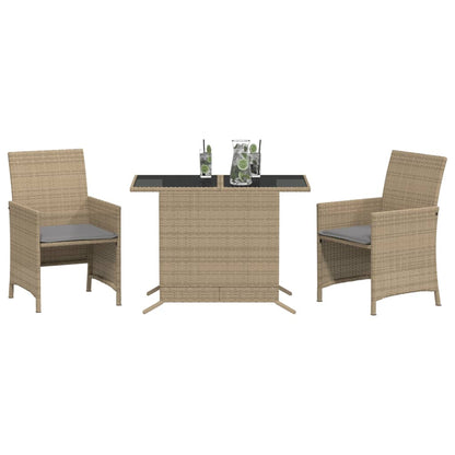 3-tlg. Bistro-Set mit Kissen Beigemischung Poly Rattan