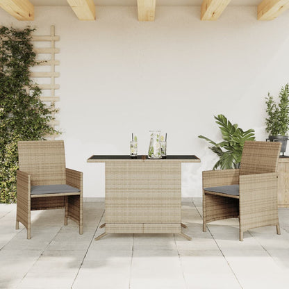 3-tlg. Bistro-Set mit Kissen Beigemischung Poly Rattan