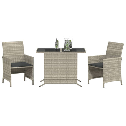 3-tlg. Bistro-Set mit Kissen Hellgrau Poly Rattan