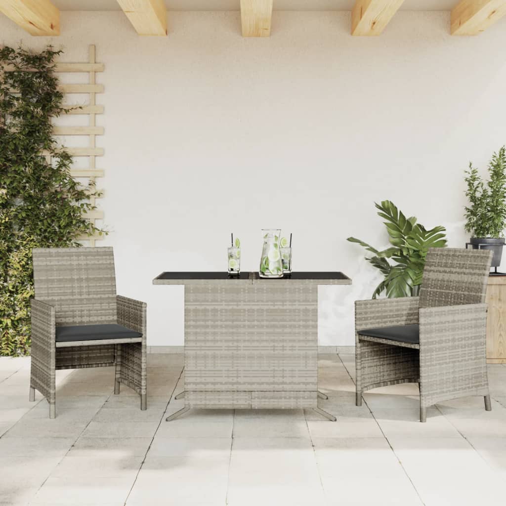 3-tlg. Bistro-Set mit Kissen Hellgrau Poly Rattan