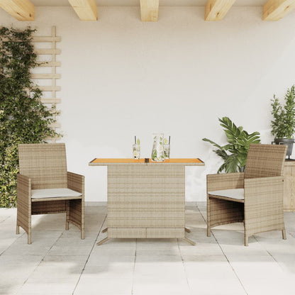 3-tlg. Bistro-Set mit Kissen Beige Poly Rattan