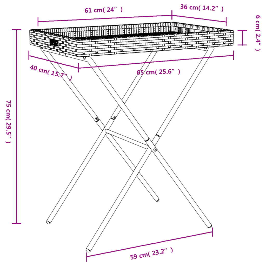 Tabletttisch Klappbar Braun 65x40x75 cm Poly Rattan