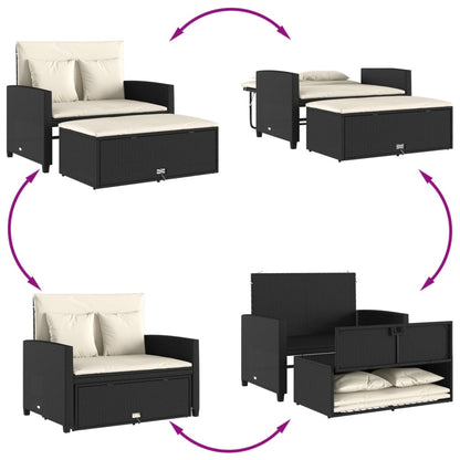 Gartensofa mit Kissen 2-Sitzer Schwarz Poly Rattan