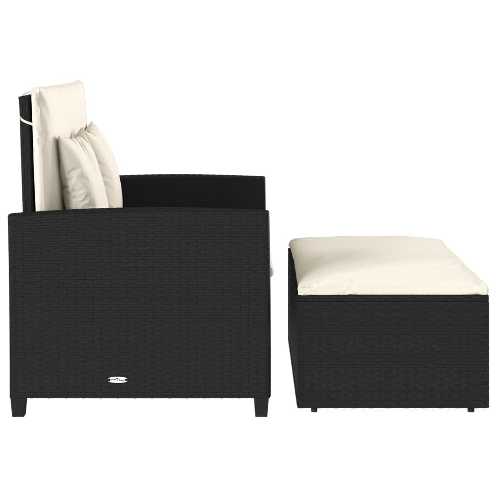 Gartensofa mit Kissen 2-Sitzer Schwarz Poly Rattan