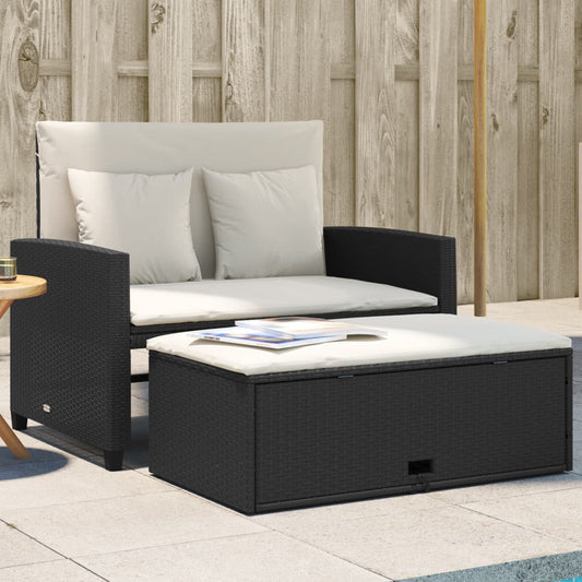 Gartensofa mit Kissen 2-Sitzer Schwarz Poly Rattan