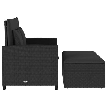 Gartensofa mit Kissen 2-Sitzer Schwarz Poly Rattan