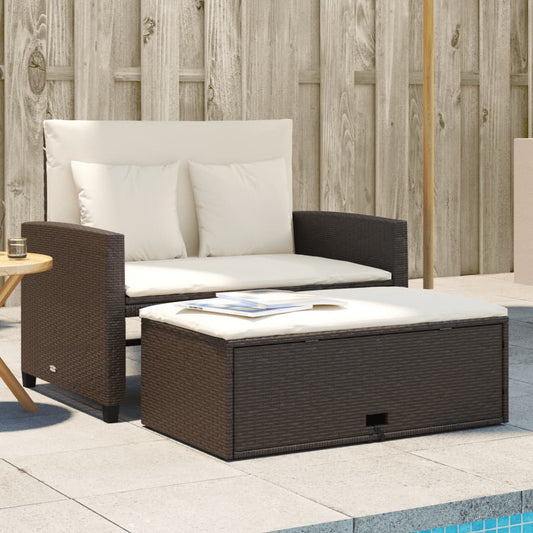 Gartensofa mit Kissen 2-Sitzer Braun Poly Rattan