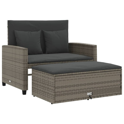 Gartensofa 2-Sitzer mit Kissen Grau Poly Rattan