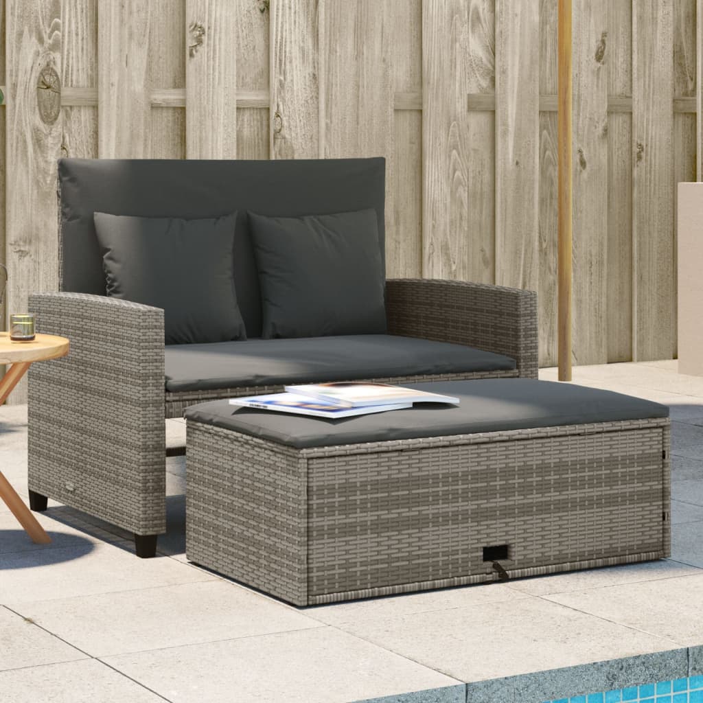 Gartensofa 2-Sitzer mit Kissen Grau Poly Rattan