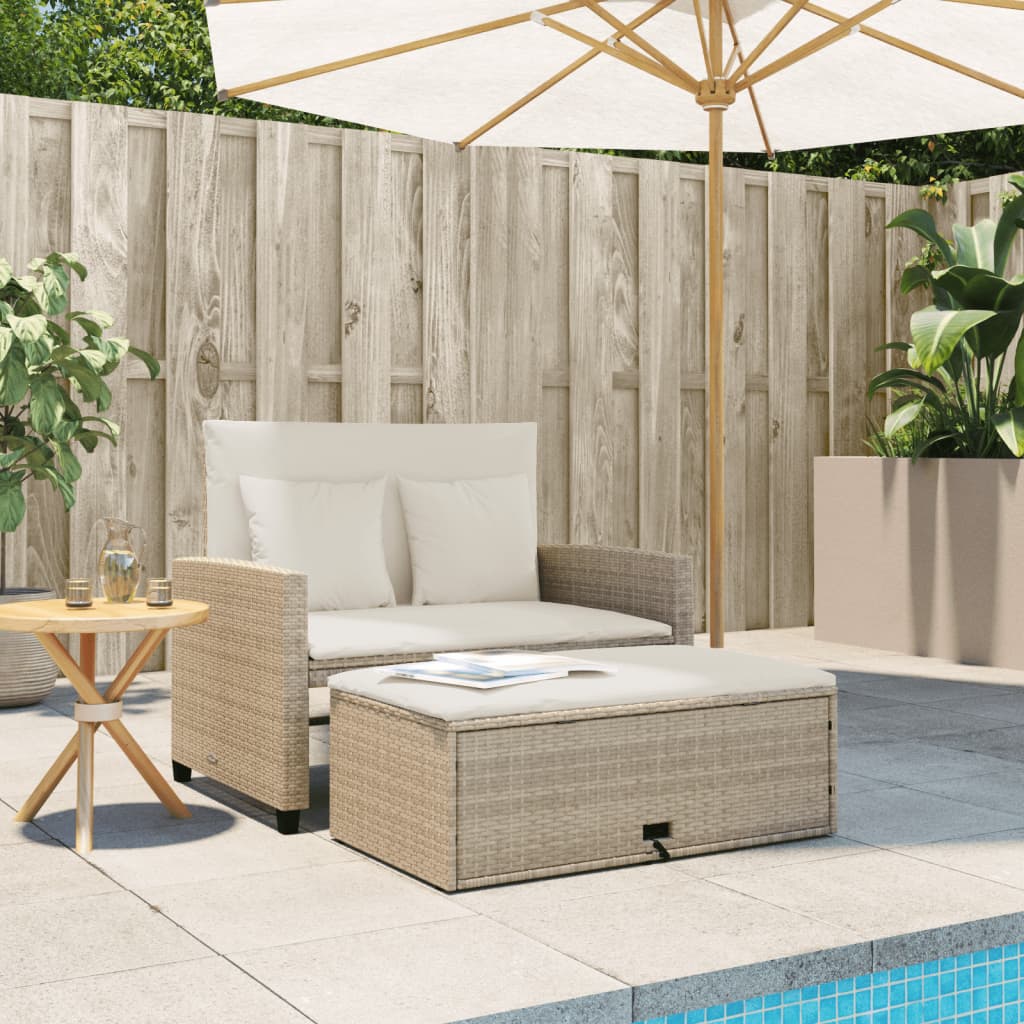 Gartensofa mit Kissen 2-Sitzer Beige Poly Rattan