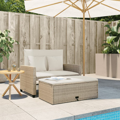 Gartensofa mit Kissen 2-Sitzer Beige Poly Rattan