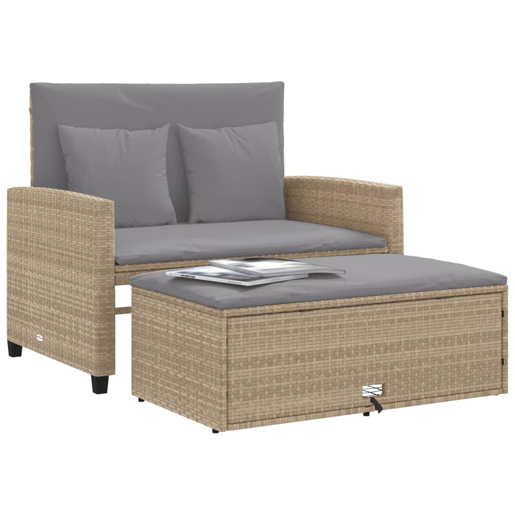 Gartensofa mit Kissen 2-Sitzer Beige Poly Rattan