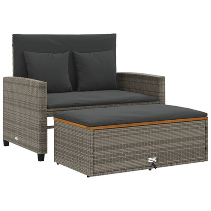 Gartensofa mit Kissen 2-Sitzer Grau Poly Rattan & Akazienholz