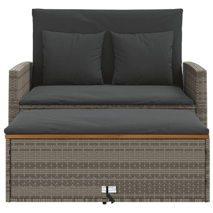 Gartensofa mit Kissen 2-Sitzer Grau Poly Rattan & Akazienholz