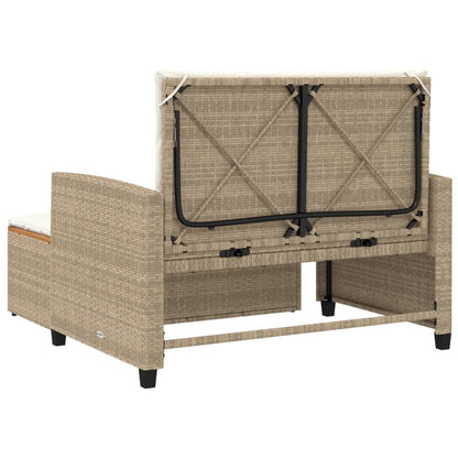 Gartensofa mit Kissen 2-Sitzer Beige Poly Rattan & Akazienholz