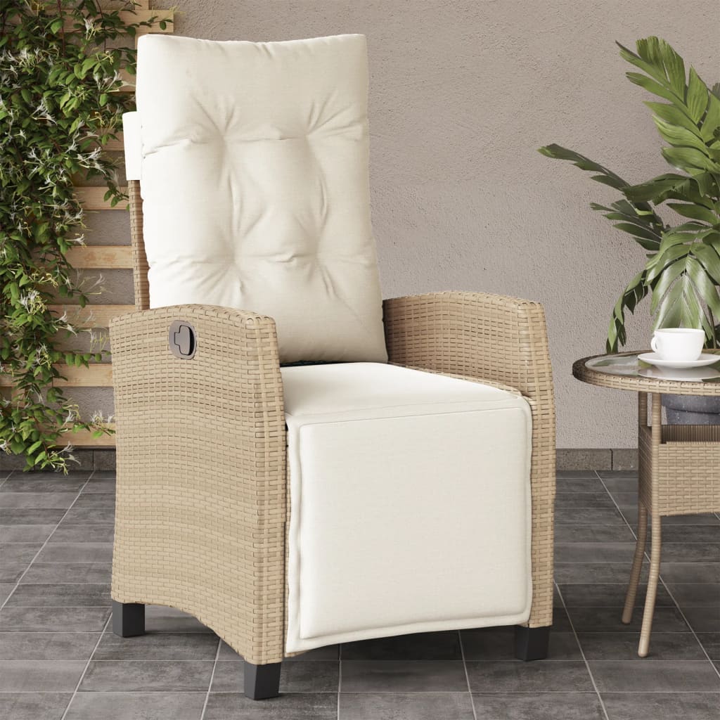 Gartensessel mit Fußteil 2 Stk. Verstellbar Beige Poly Rattan