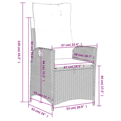 Gartensessel Verstellbar mit Kissen Schwarz Poly Rattan