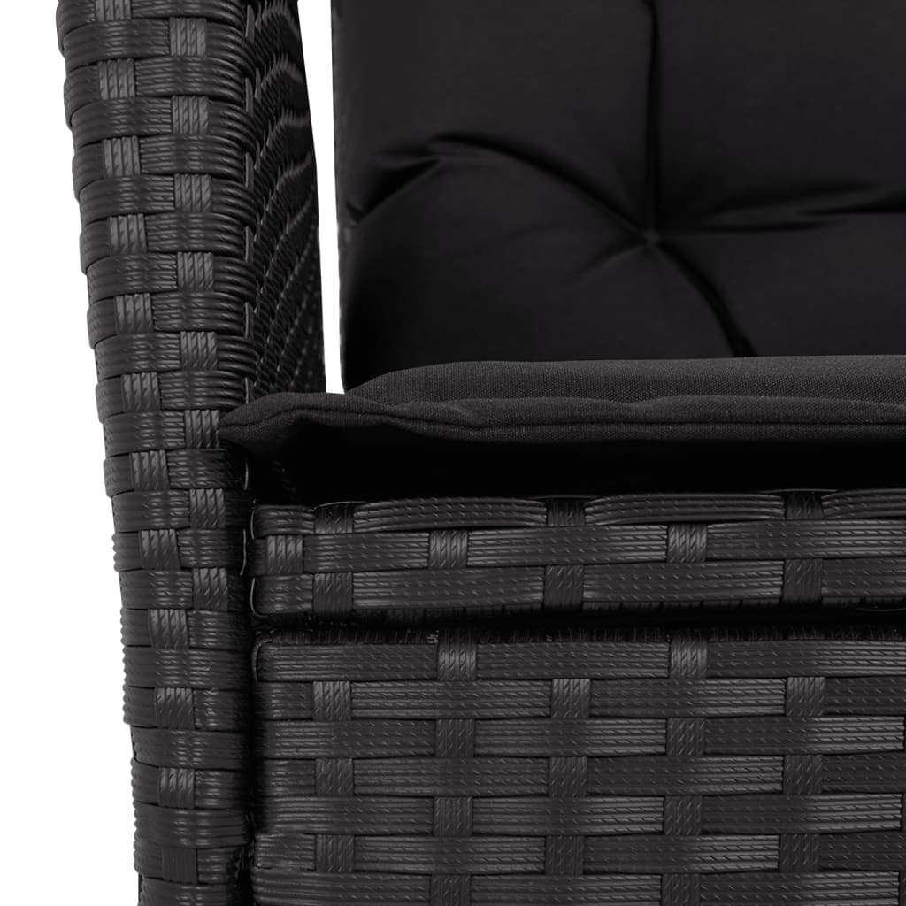 Gartensessel Verstellbar mit Kissen Schwarz Poly Rattan