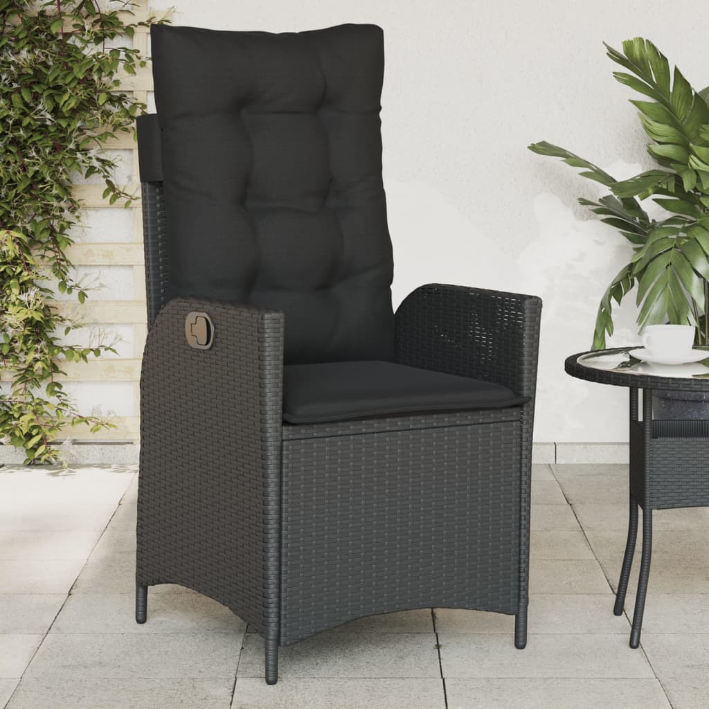 Gartensessel Verstellbar mit Kissen Schwarz Poly Rattan