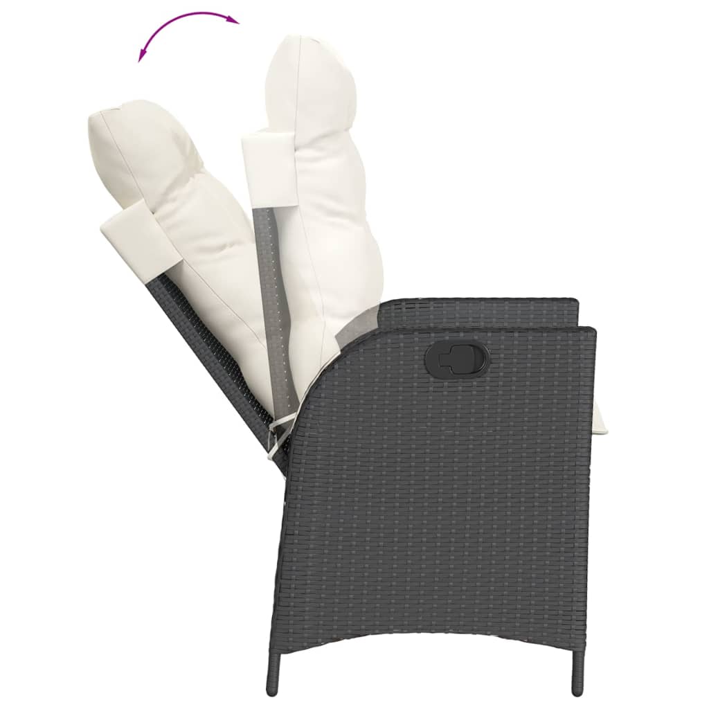 Gartensessel mit Kissen 2 Stk. Verstellbar Schwarz Poly Rattan