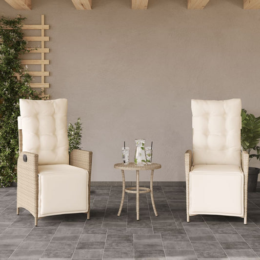 Gartensessel mit Fußteil 2 Stk. Verstellbar Beige Poly Rattan