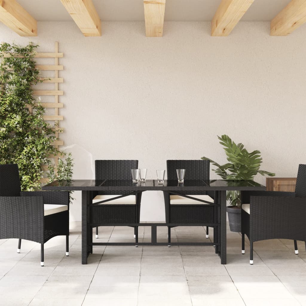 Gartentisch mit Glasplatte Schwarz 190x80x74 cm Poly Rattan