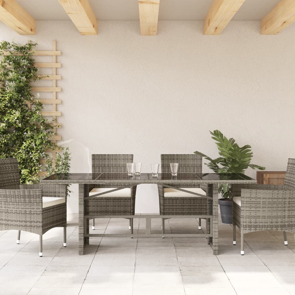 Gartentisch mit Glasplatte Grau 190x80x74 cm Poly Rattan