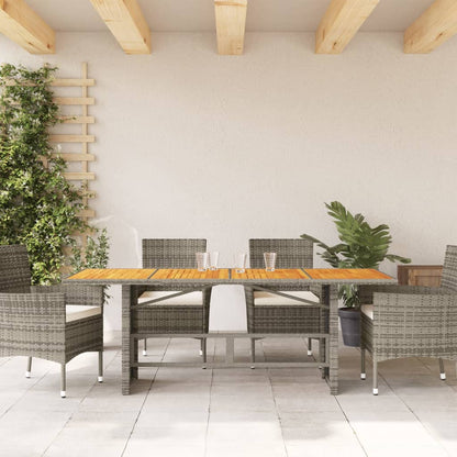 Gartentisch mit Akazienholz-Platte Grau 190x80x74cm Poly Rattan