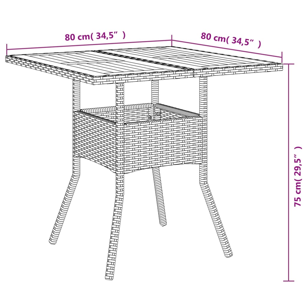 Gartentisch mit Akazienholz-Platte Grau 80x80x75 cm Poly Rattan