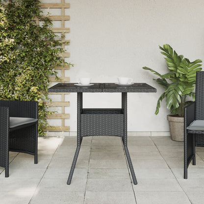 Gartentisch mit Glasplatte Schwarz 80x80x75 cm Poly Rattan