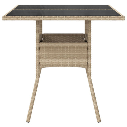 Gartentisch mit Glasplatte Beige 80x80x75 cm Poly Rattan