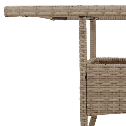 Gartentisch mit Glasplatte Beige 80x80x75 cm Poly Rattan