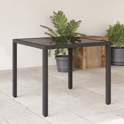 Gartentisch mit Glasplatte Schwarz 90x90x75 cm Poly Rattan