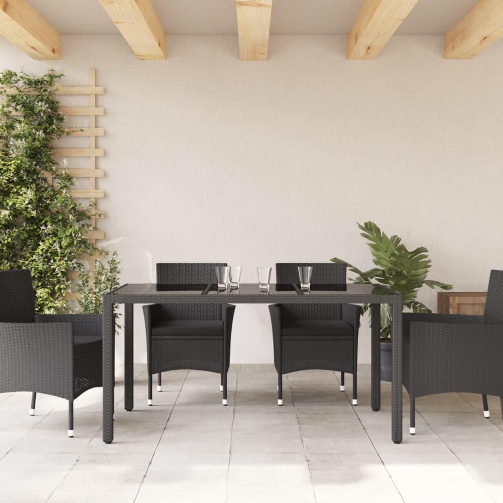 Gartentisch mit Glasplatte Schwarz 150x90x75 cm Poly Rattan