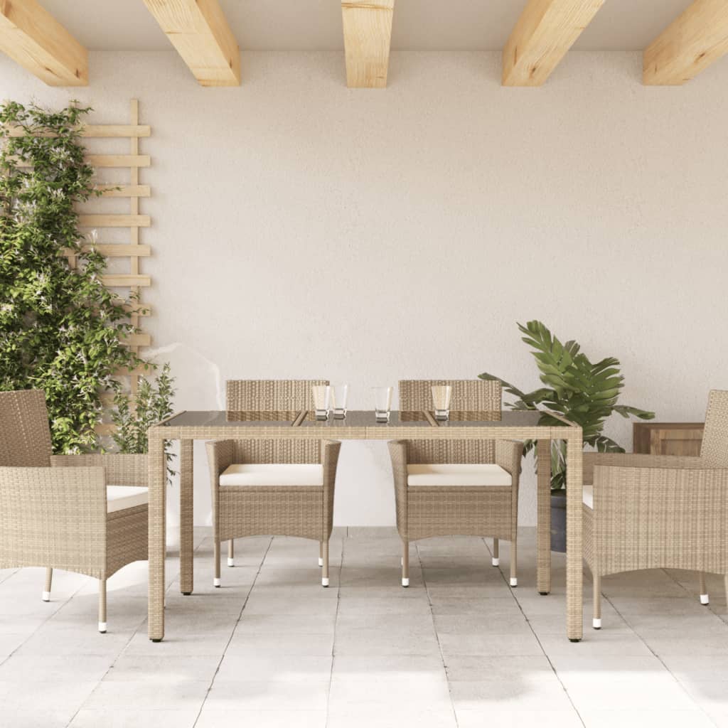 Gartentisch mit Glasplatte Beige 150x90x75 cm Poly Rattan