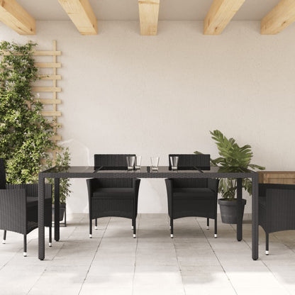 Gartentisch mit Glasplatte Schwarz 190x90x75 cm Poly Rattan