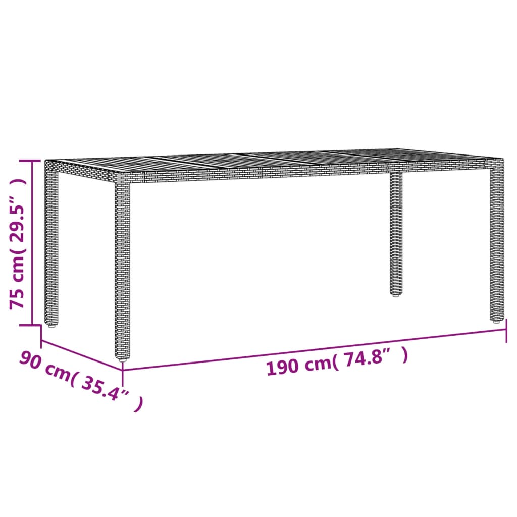 Gartentisch mit Akazienholz-Platte Grau 190x90x75cm Poly Rattan