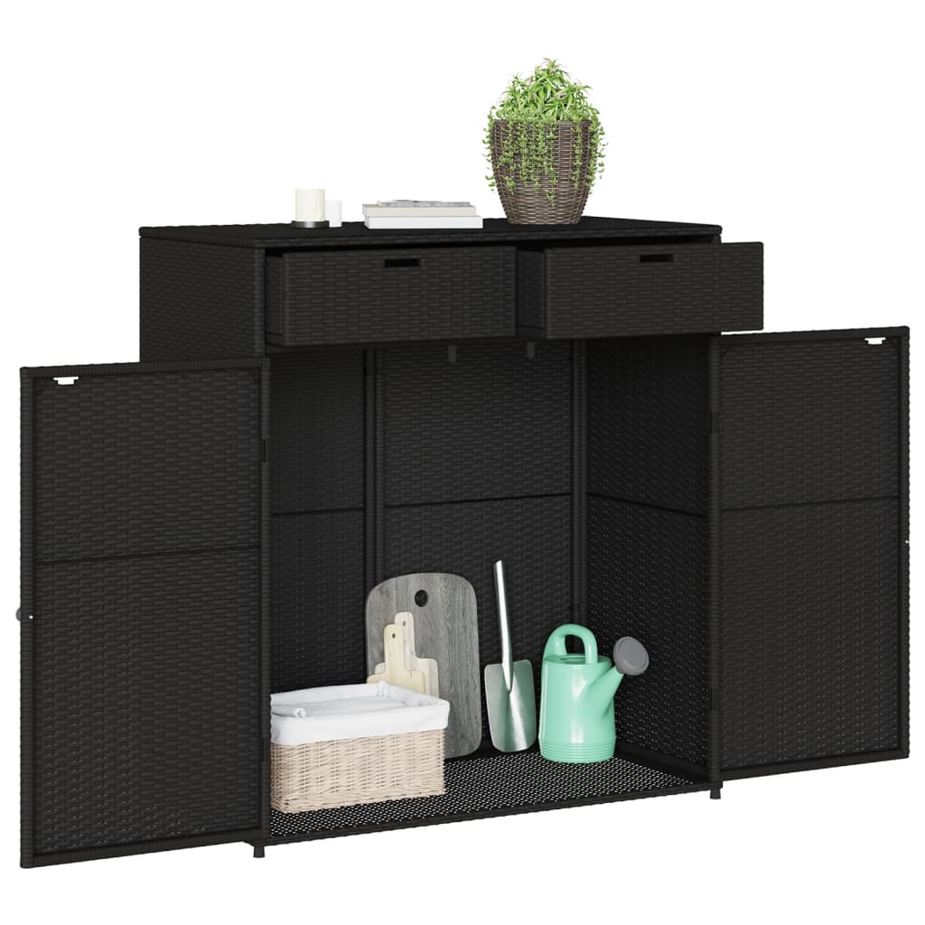 Gartenschrank Schwarz 105x55x113 cm Poly Rattan